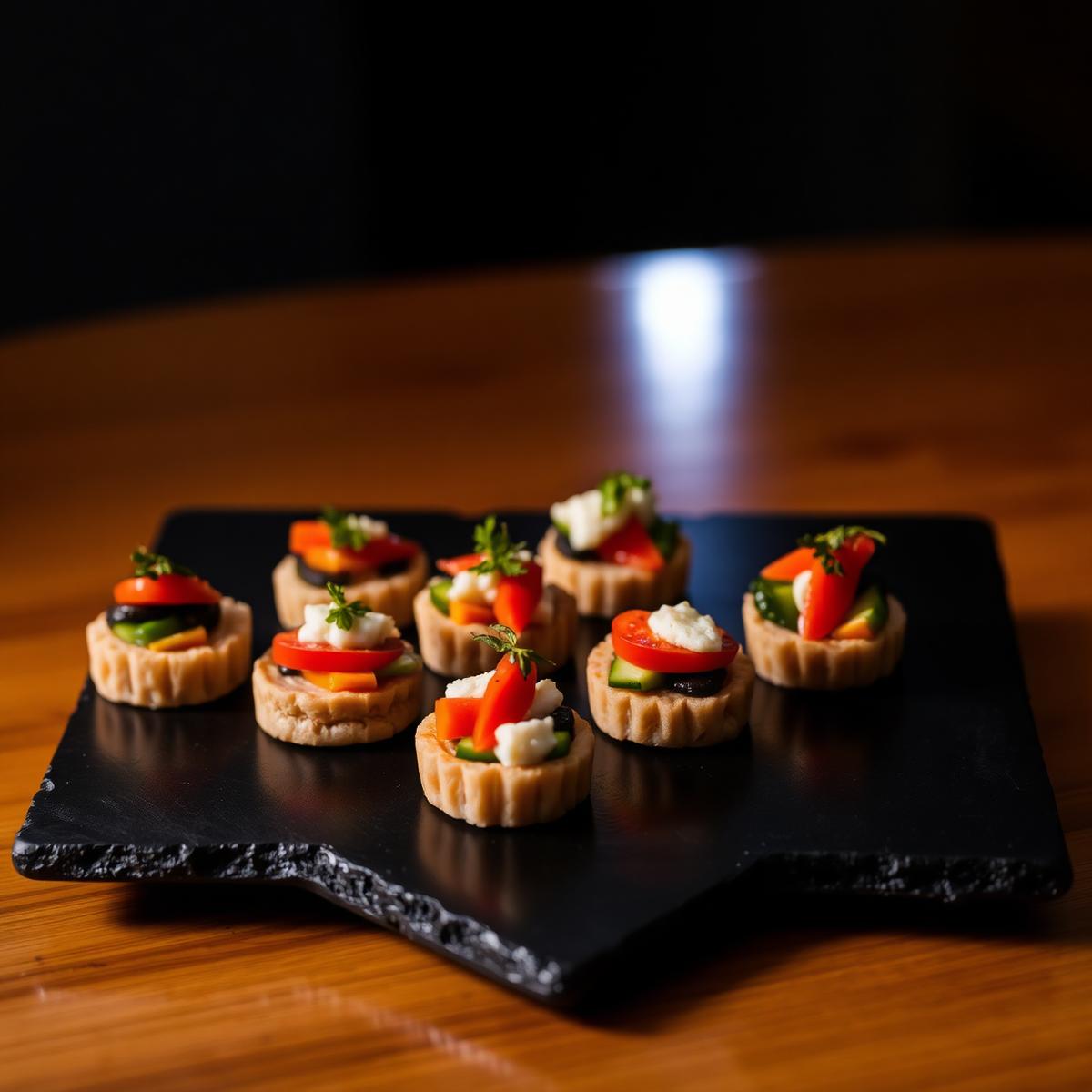Vegetarian canapes arranged for a refined catering service